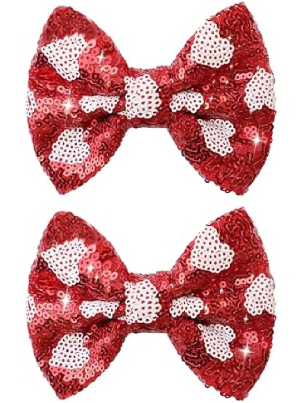 NEW Kids Sequin Heart Hair Bows - Red - Set of 2